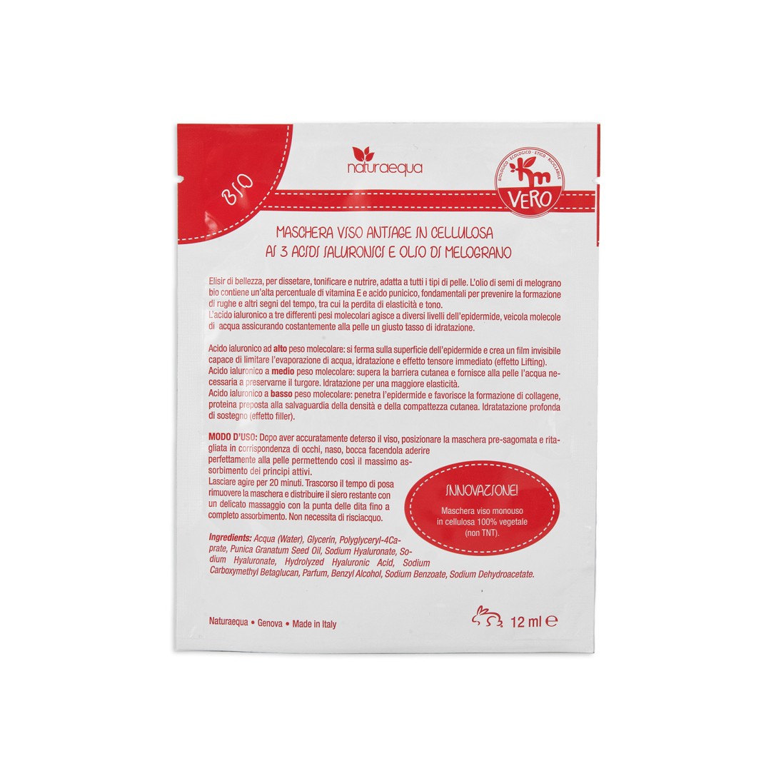 Antiage cellulose face mask with 3 hyaluronic acids and pomegranate oil